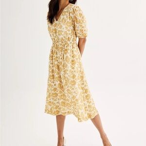 Draper James Yellow Floral Midi Dress Puff Sleeve Size M Reese Witherspoon Brand